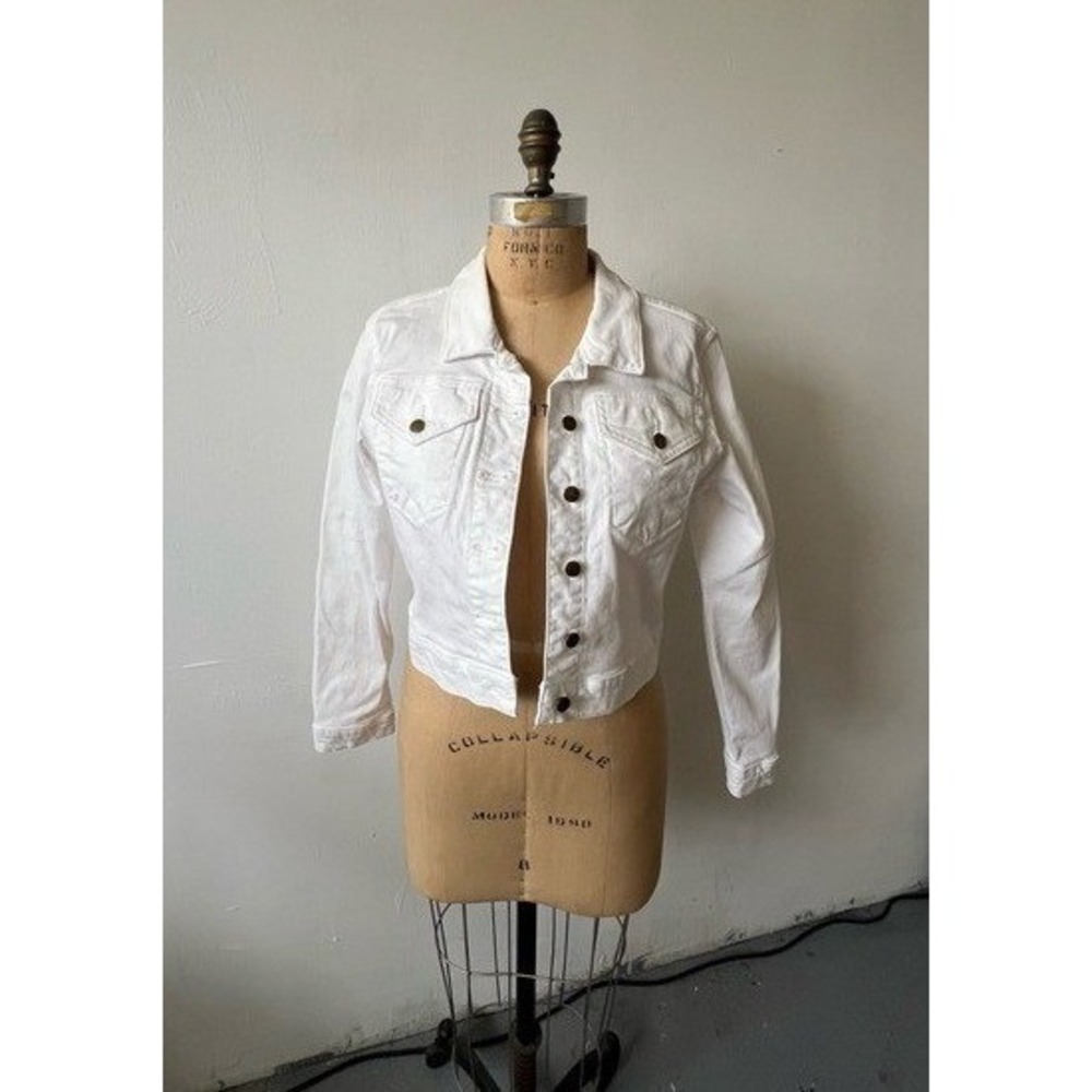 Calvin Klein Womens White Denim Trucker Jacket Cropped Size Medium